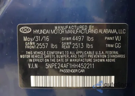 2017 Hyundai Sonata Se z USA, uszkodzony, nr VIN 5NPE24AF1HH452211